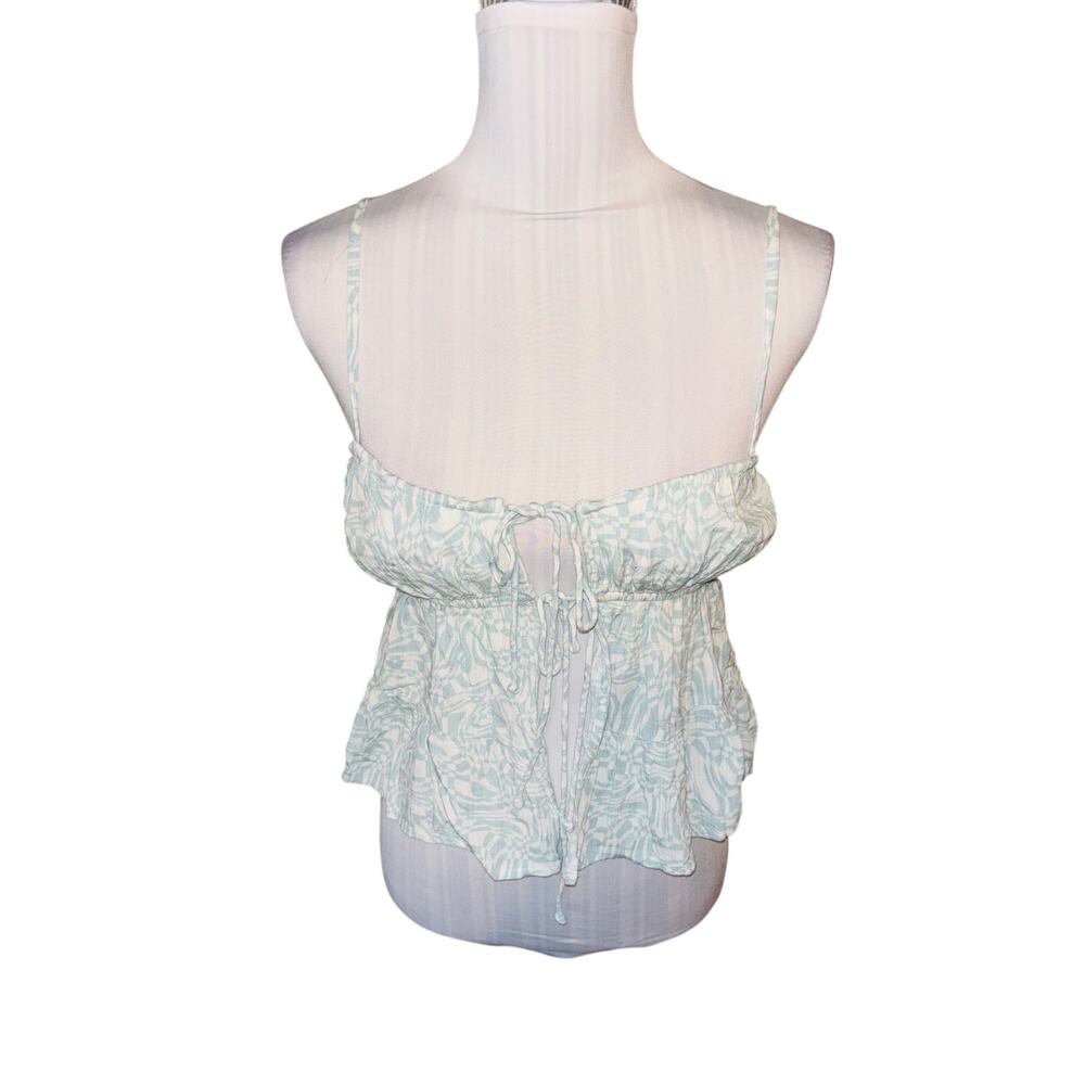 American Eagle Green & White Floral Print Summer Blouse Size S